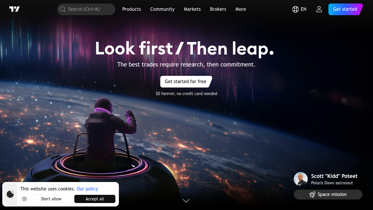 A screenshot of the TradingView platform, known for its charting tools and simulated trading features.