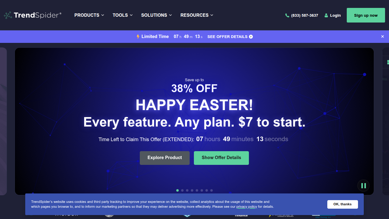 A screenshot of the TrendSpider platform, offering historical data and real-time simulation for day trading strategies.