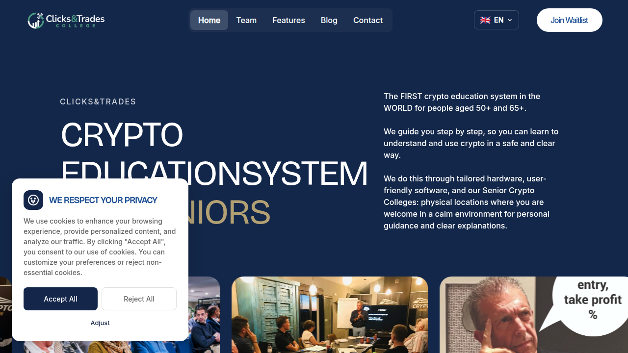 A screenshot of the Clicks and Trades newsletter homepage, offering helpful tips and guidance on crypto safety for beginners.